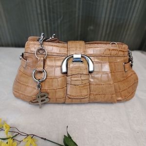 B Makowsky Leopard Print Leather Shoulder Handbag